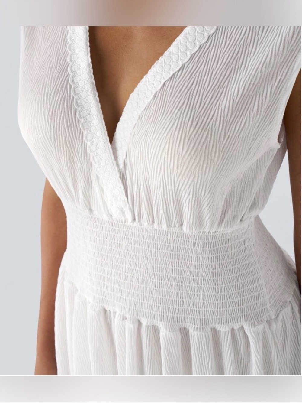 HALARA White Smocked Waist Maxi Dress NWT Size Large - Picture 3 of 8